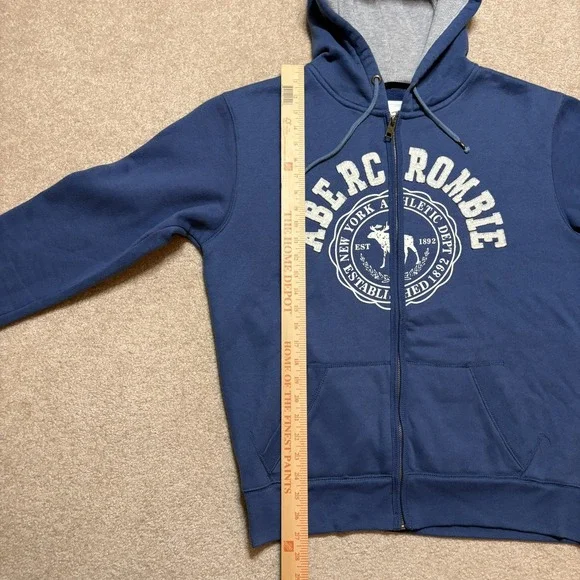 Abercrombie & Fitch Hoodie Sweatshirt Mens Large Blue Full Zip Spellout Y2K 00s - Picture 7 of 9